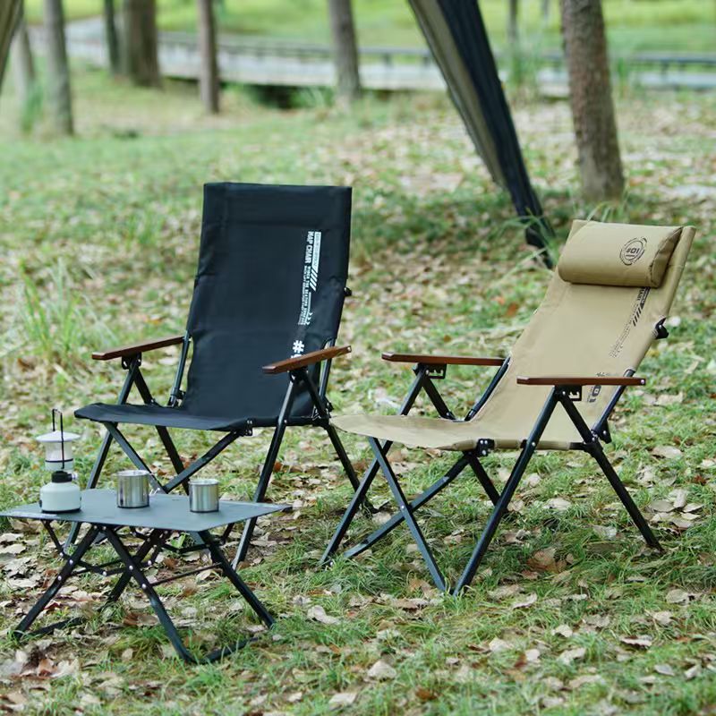 Outdoor Sport Chairs - 折りたたみ式ハイバックビーチキャンプチェア、4段階調整可能な鉄パイプ製ポータブルリクライニングラウンジチェア、屋外ピクニック、釣り用