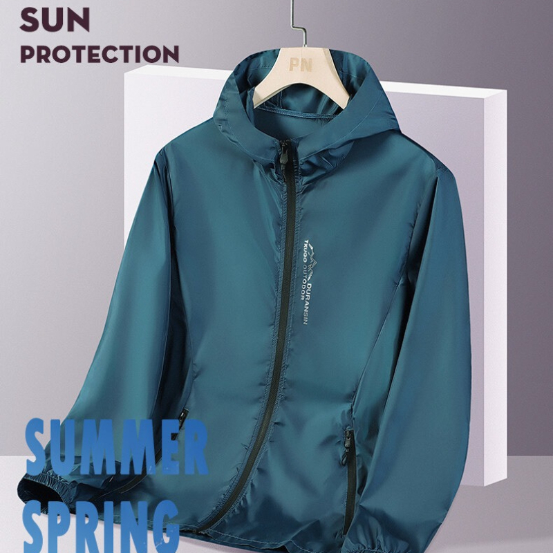 Outdoor Sport Jacket - UPF50+ 夏屋外速乾性日焼け防止薄型ジャケット男性ハイキング釣りサイクリングフード付きジムスポーツウインドブレーカー超軽量