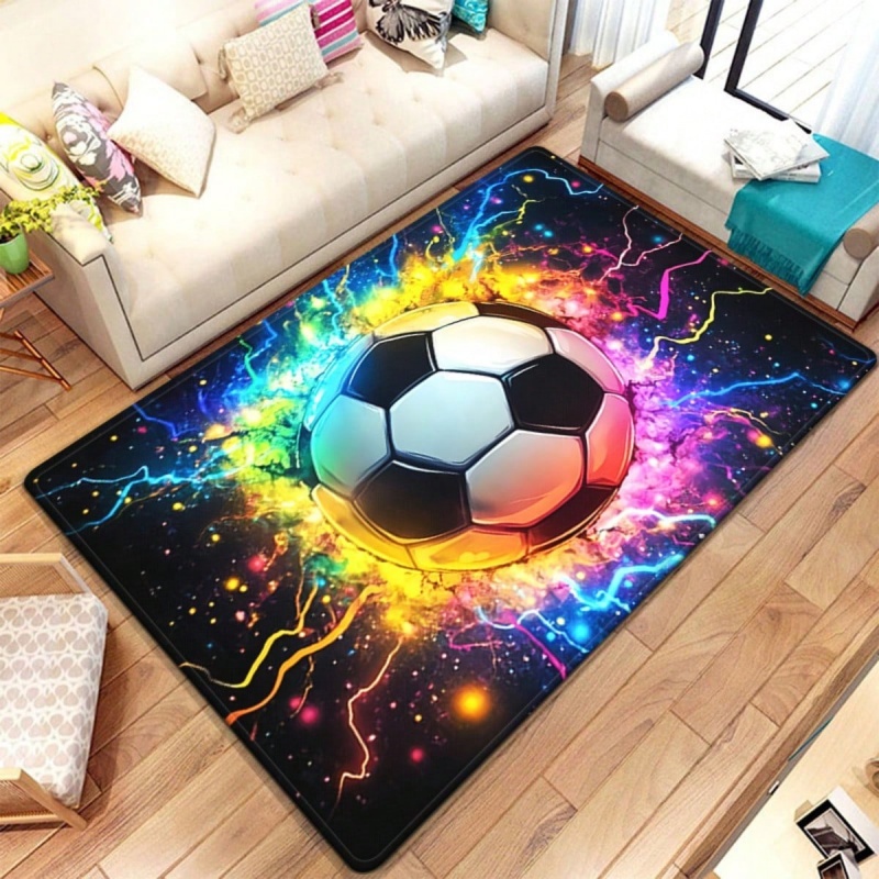 カラフルな落書きスプラッシュフットボールエリアラグ黒背景スポ - Outdoor Sport Background のレビューと価格