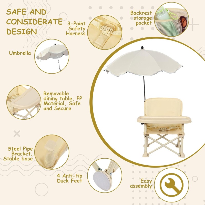 ベビー用屋外ビーチチェア、傘付き背もたれポケット、シートベル - Outdoor Sport Chairs のレビューと価格