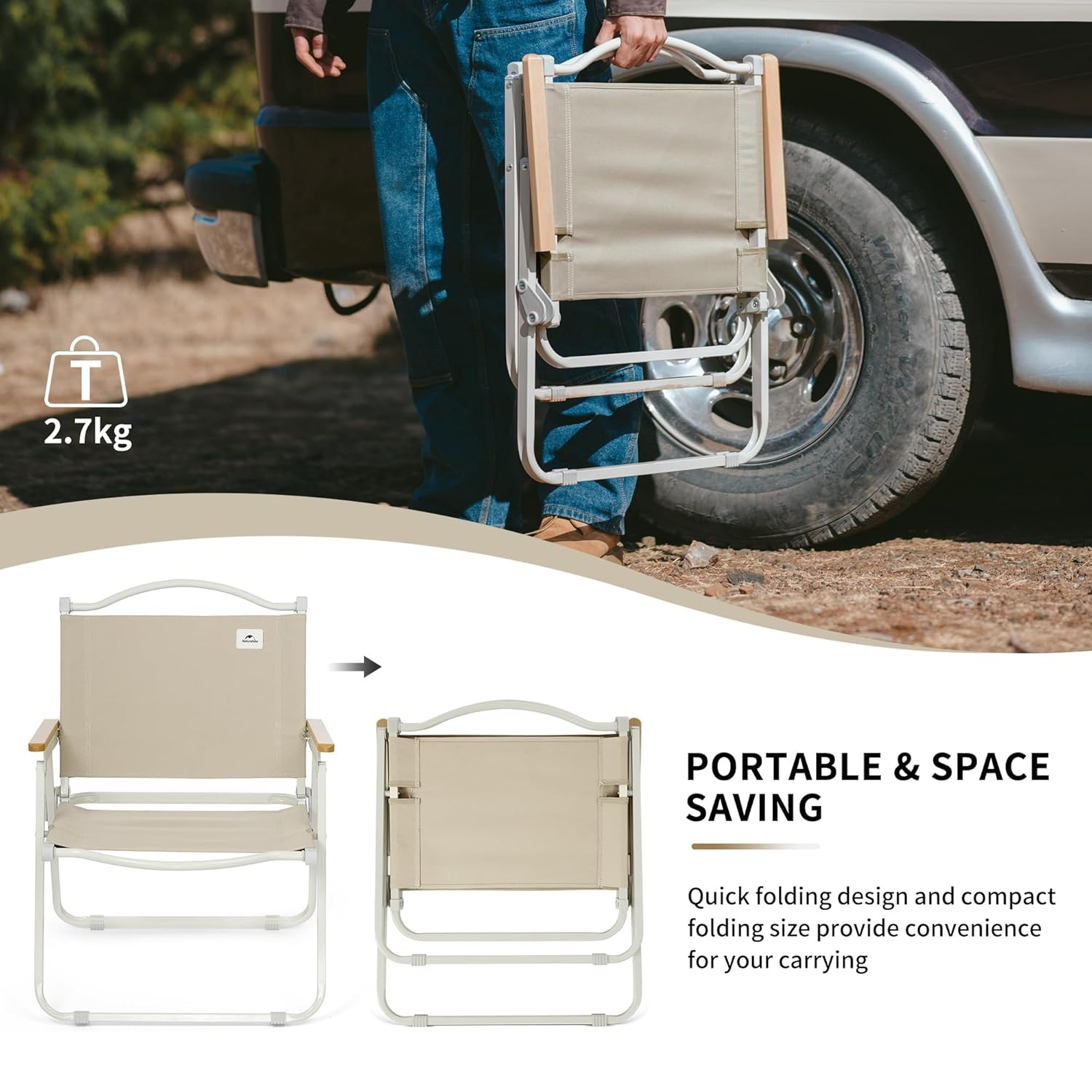 Naturehike ポータブルキャンプチェア 木製アームレ - Outdoor Sport Chairs のレビューと価格