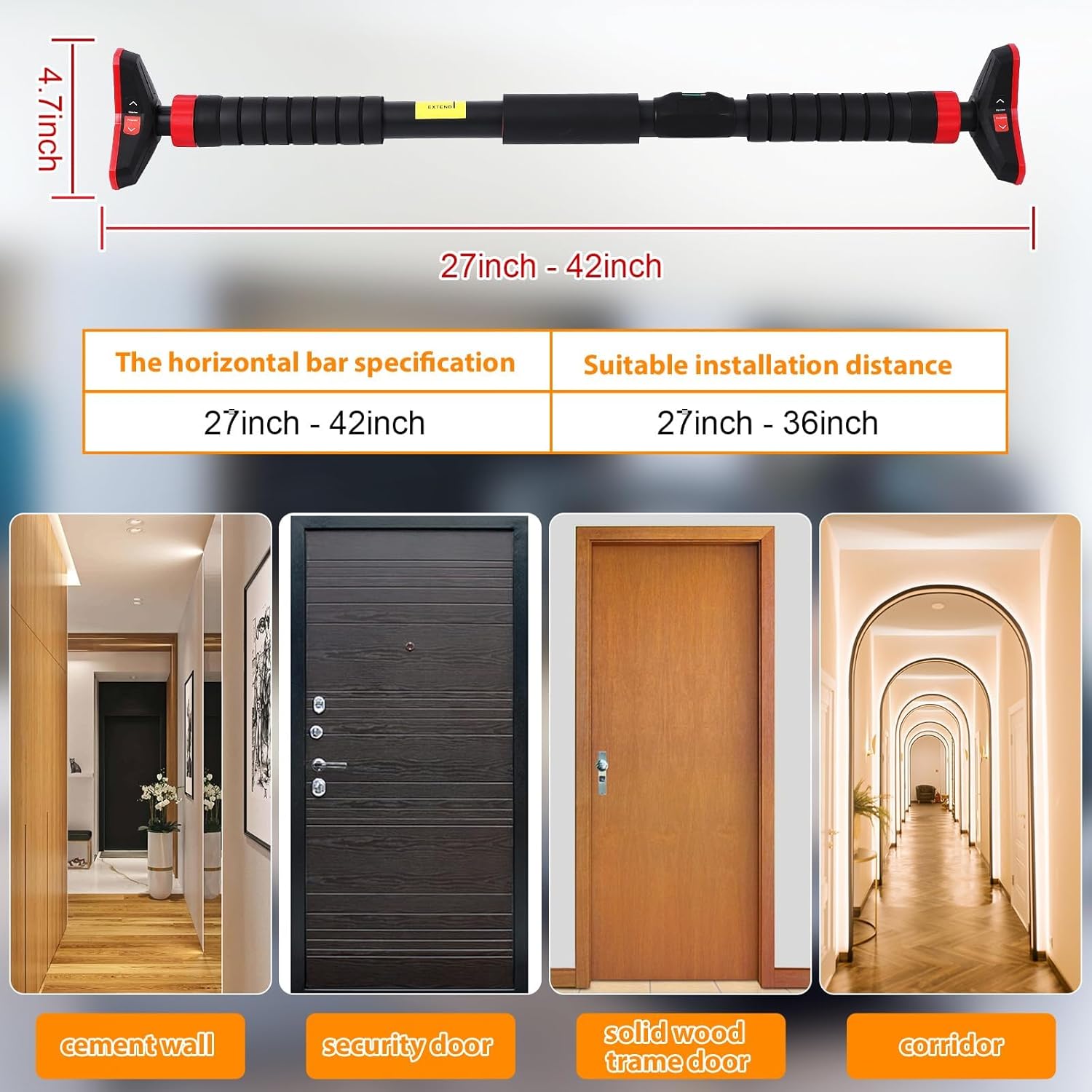 懸垂バー、ドア枠用チンニングバー（レベルメーターと自動ロック - Gymnastic Bar Home のレビューと価格